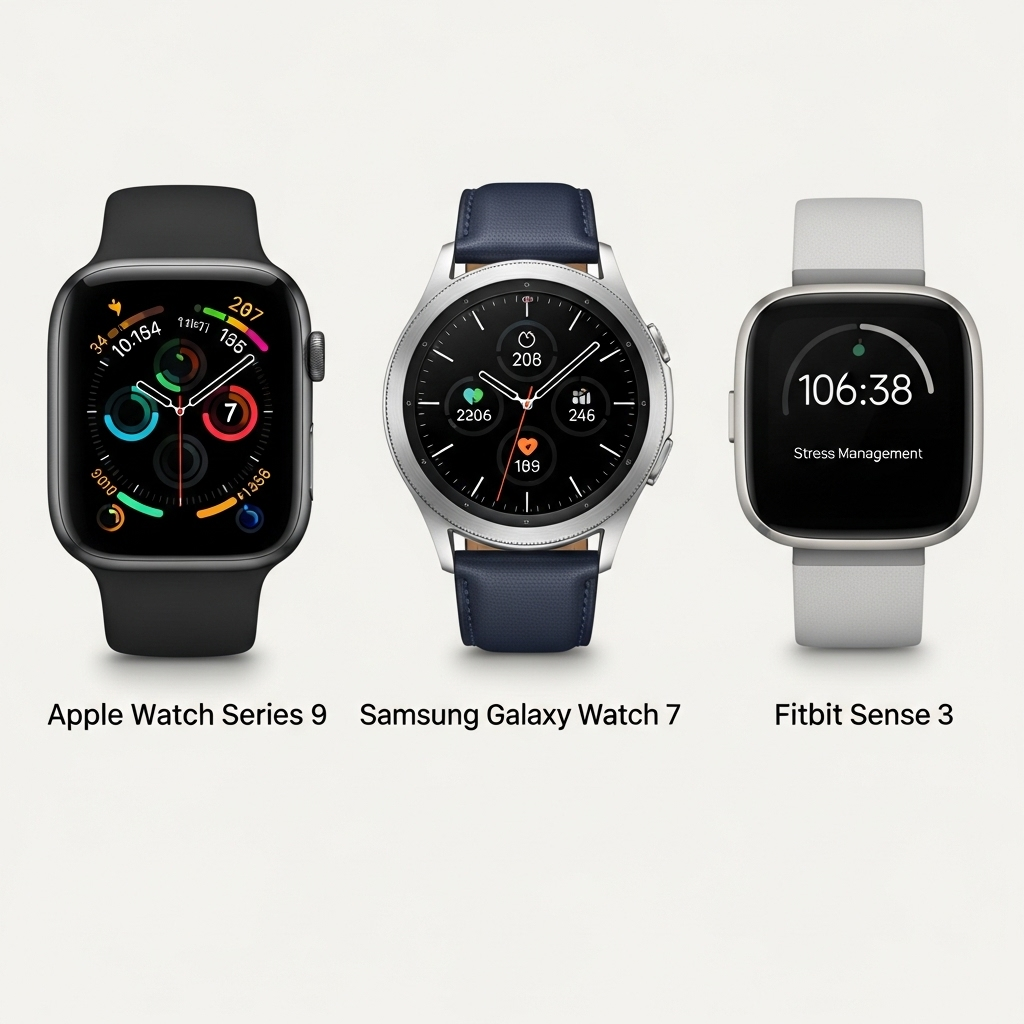 Apple Watch Series 9 vs Samsung Galaxy Watch 7 vs Fitbit Sense 3 comparison